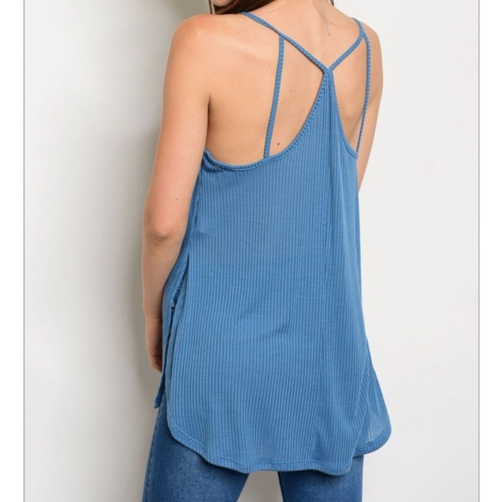 Indigo Strappy Ribbed Tank Top - Picture 3 of 4